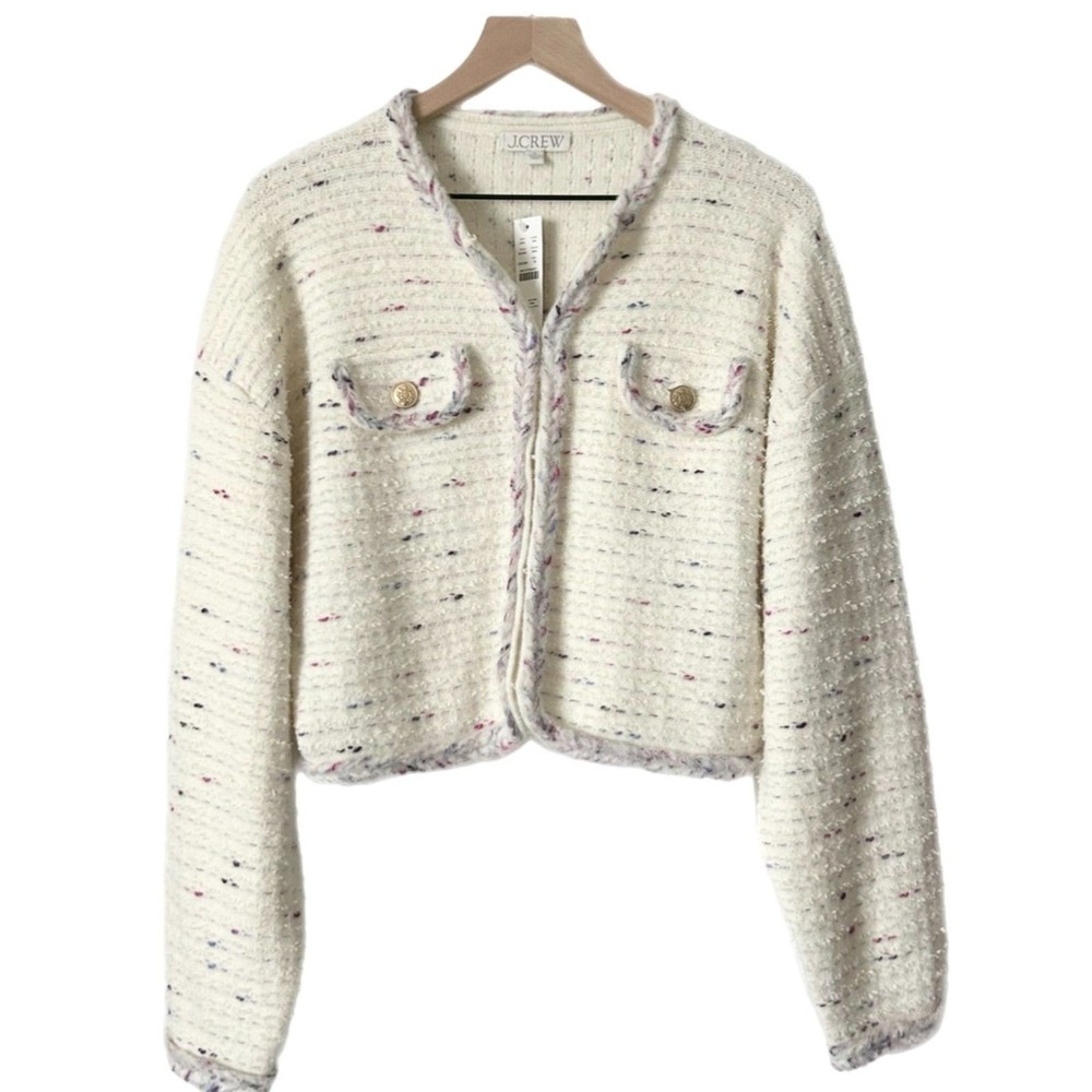 NEW J.Crew Cropped Lady Jacket Ivory Confetti Merino Alpaca BV394 Size Medium